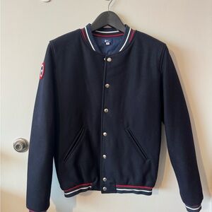 Classic Black Bomber Jacket with Red Accents